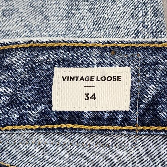 PacSun Men's Vintage Loose Crop Distressed Light Blue Denim Raw Hem Fringe Sz 34 - Picture 4 of 5